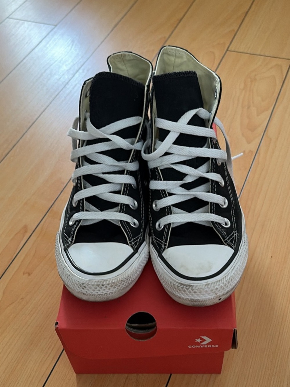 Unisex converse  chuck taylors 
Black High-Top Canvas Sneakers with White Laces